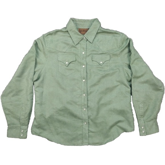 saddle ridge Tops - Saddle Ridge VTG 90s Look Women's Western Cowboy Green Pearl Snap Shirt
